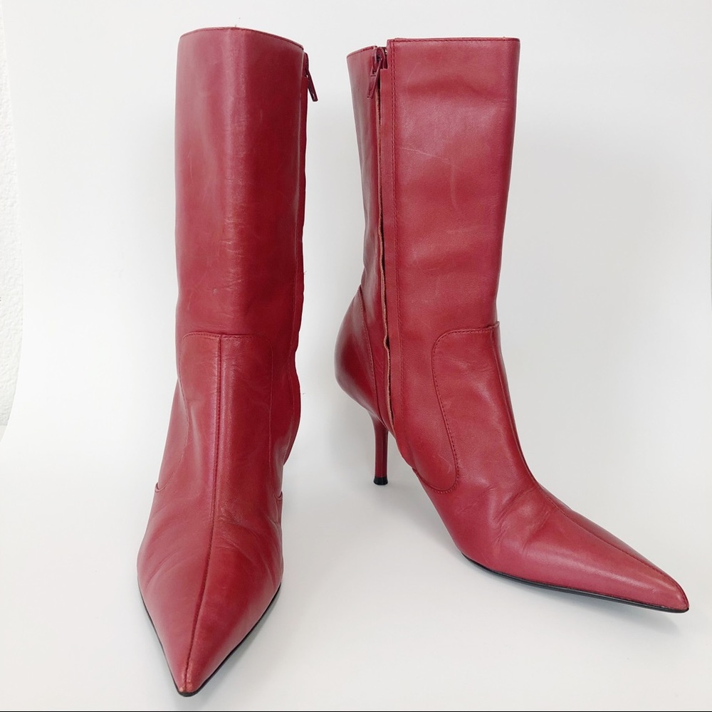 Steve Madden City Boots Red Leather Heeled Calf